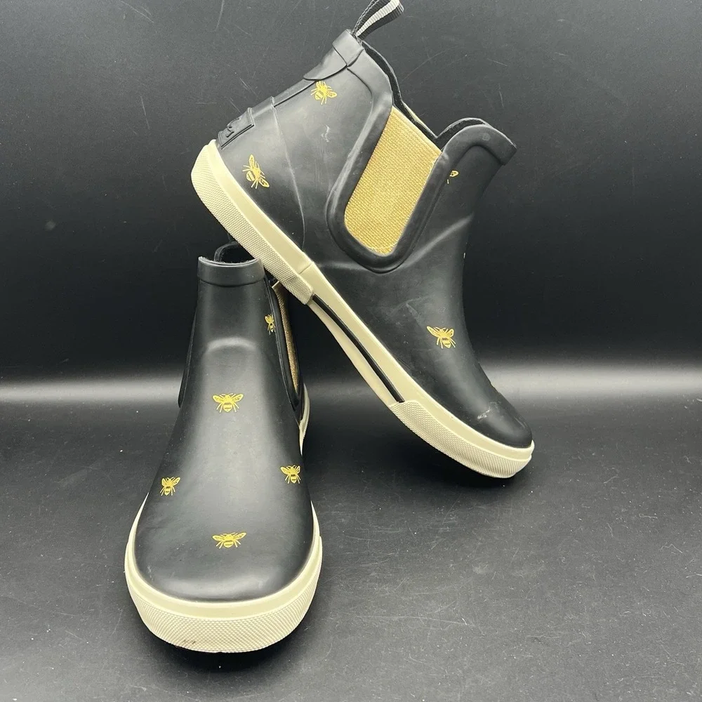 Joules Rainwell Wellington Boots Women's Black Gold Bee Waterproof Size US 5